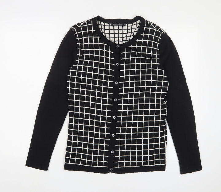Monoprix Womens Black Crew Neck Plaid Cotton Cardigan Jumper Size L