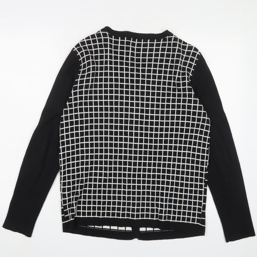 Monoprix Womens Black Crew Neck Plaid Cotton Cardigan Jumper Size L