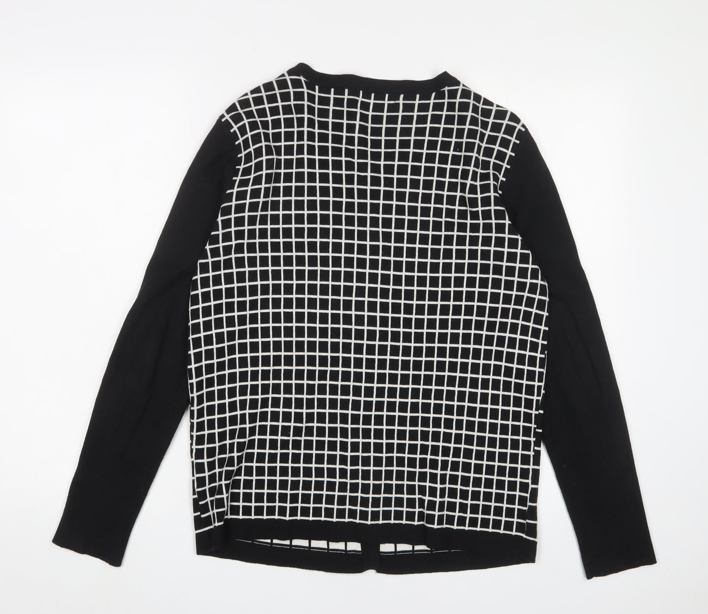 Monoprix Womens Black Crew Neck Plaid Cotton Cardigan Jumper Size L