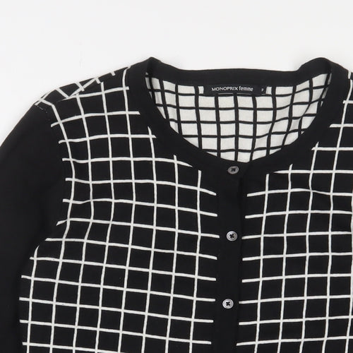 Monoprix Womens Black Crew Neck Plaid Cotton Cardigan Jumper Size L