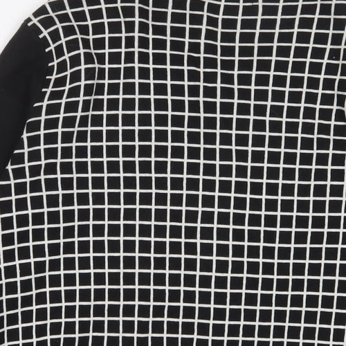 Monoprix Womens Black Crew Neck Plaid Cotton Cardigan Jumper Size L