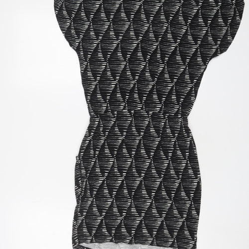 Warehouse Womens Black Geometric Viscose A-Line Size 10 V-Neck Pullover