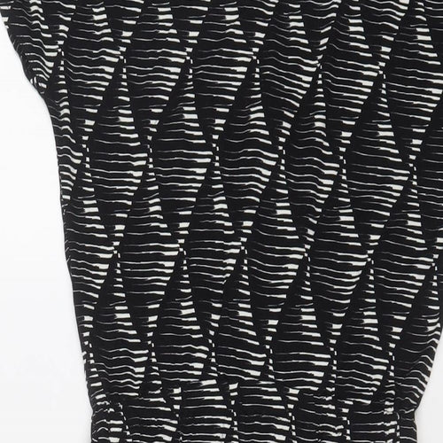 Warehouse Womens Black Geometric Viscose A-Line Size 10 V-Neck Pullover