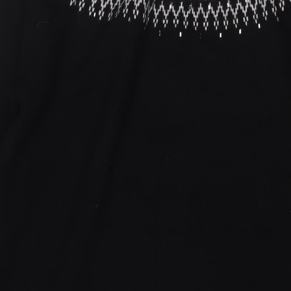 White Label Womens Black Fair Isle Wool Jumper Dress Size 12 Round Neck Pullover - Beaded