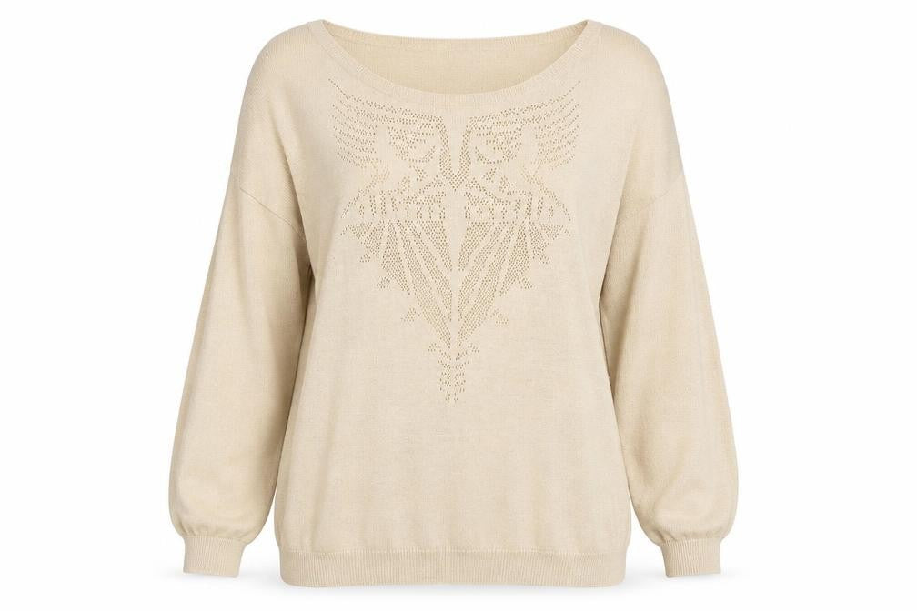 Front view of Color Block women’s gold crew neck cotton jumper, size M