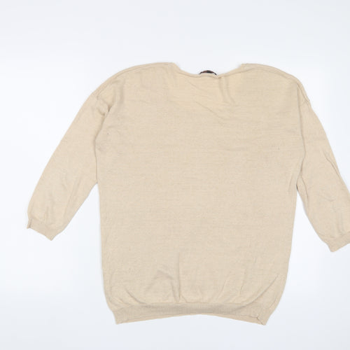 Color Block Womens Gold Crew Neck Cotton Pullover Jumper Size M