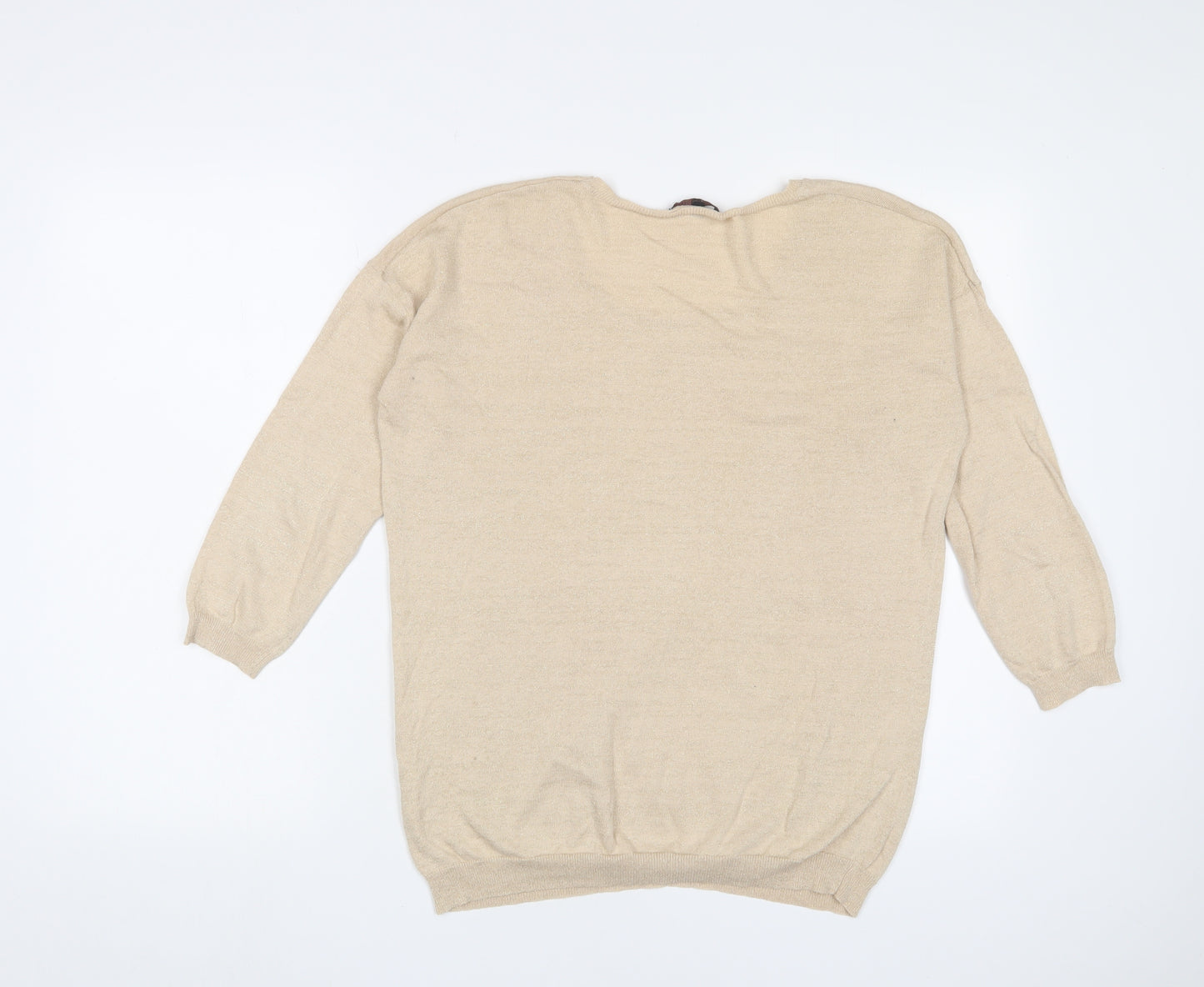 Color Block Womens Gold Crew Neck Cotton Pullover Jumper Size M