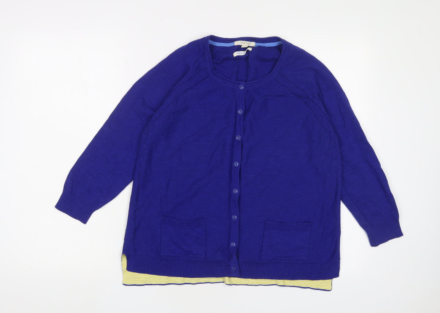 White Stuff Womens Blue Crew Neck Cotton Cardigan Jumper Size 16
