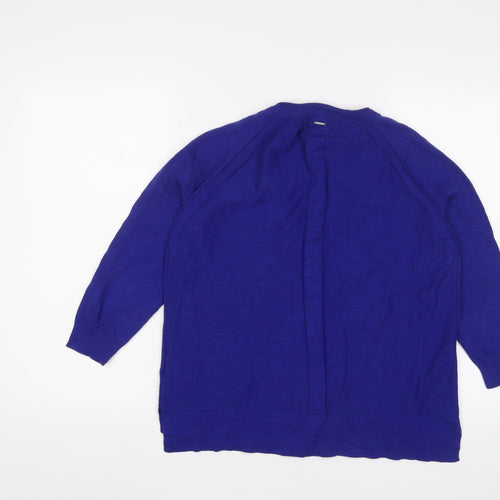 White Stuff Womens Blue Crew Neck Cotton Cardigan Jumper Size 16