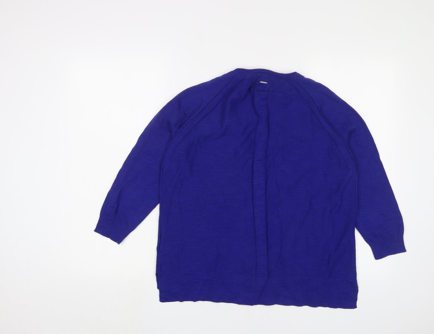 White Stuff Womens Blue Crew Neck Cotton Cardigan Jumper Size 16