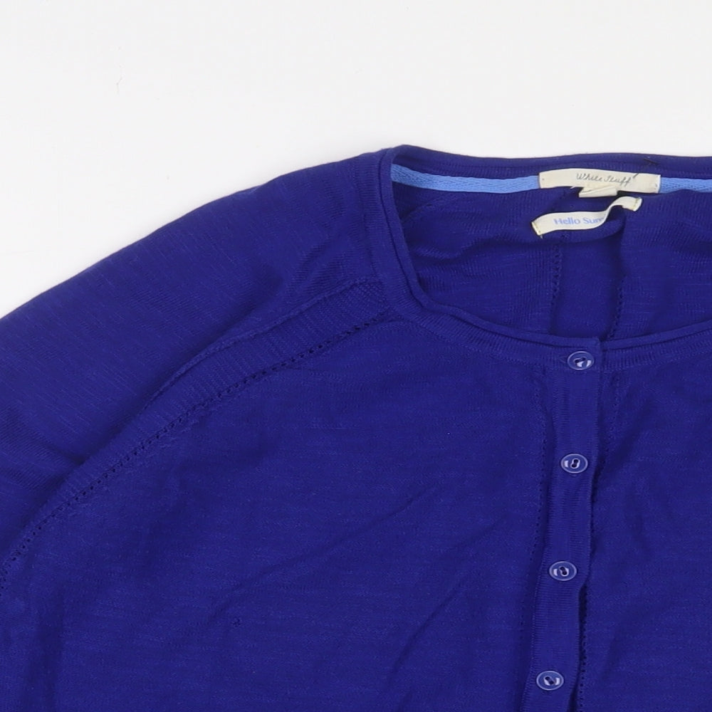 White Stuff Womens Blue Crew Neck Cotton Cardigan Jumper Size 16