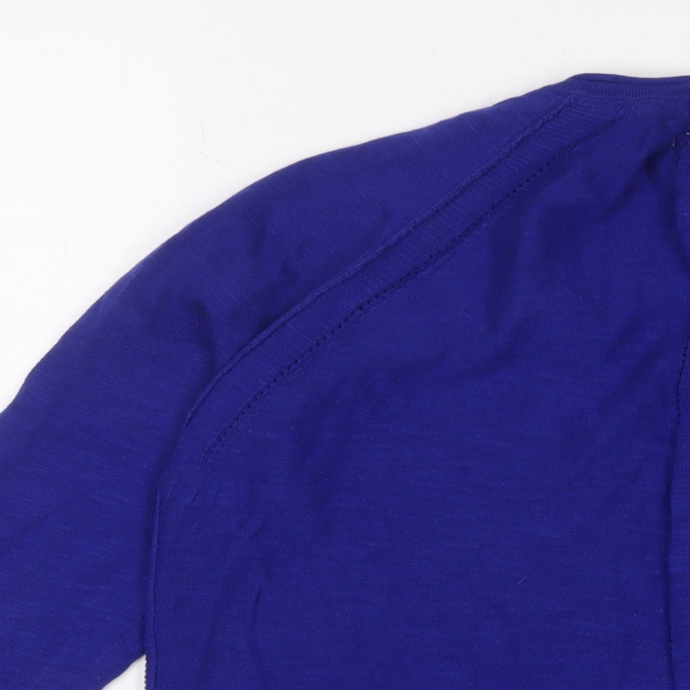 White Stuff Womens Blue Crew Neck Cotton Cardigan Jumper Size 16