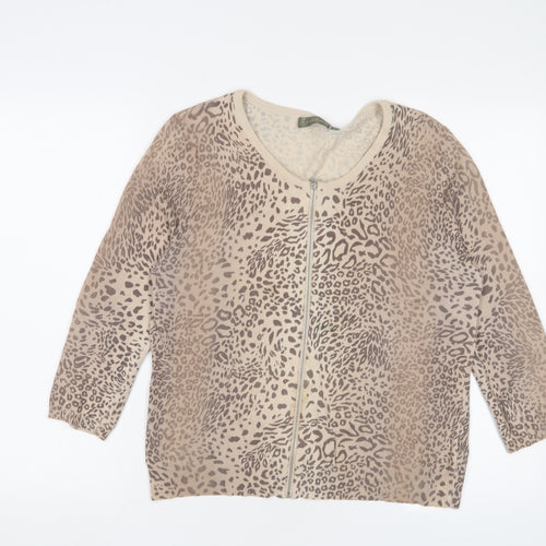 Mint Velvet Womens Brown Crew Neck Animal Print Viscose Cardigan Jumper Size 16 - Zip up