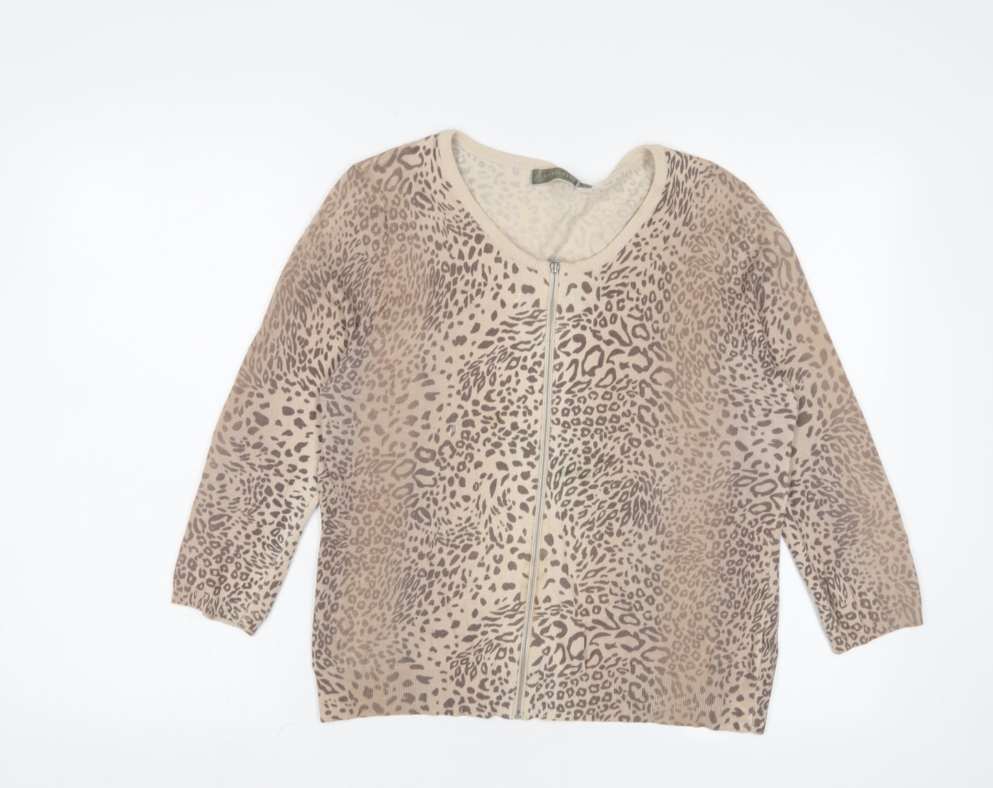 Mint Velvet Womens Brown Crew Neck Animal Print Viscose Cardigan Jumper Size 16 - Zip up