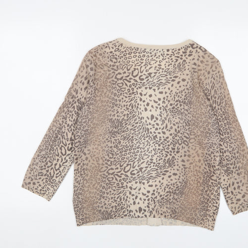 Mint Velvet Womens Brown Crew Neck Animal Print Viscose Cardigan Jumper Size 16 - Zip up