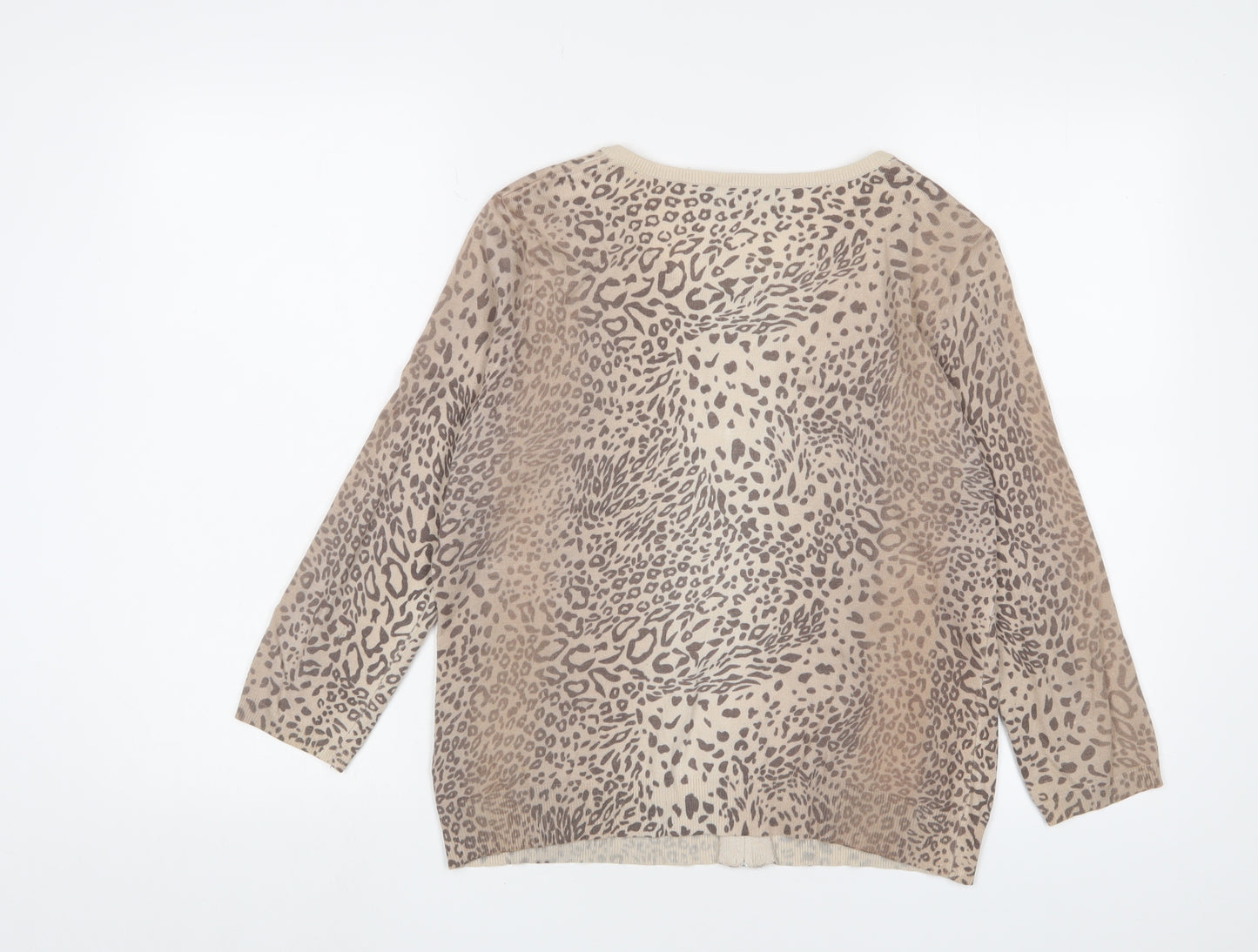 Mint Velvet Womens Brown Crew Neck Animal Print Viscose Cardigan Jumper Size 16 - Zip up