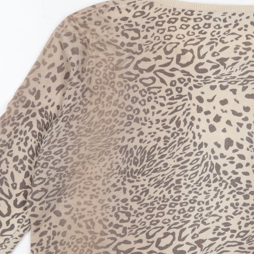 Mint Velvet Womens Brown Crew Neck Animal Print Viscose Cardigan Jumper Size 16 - Zip up