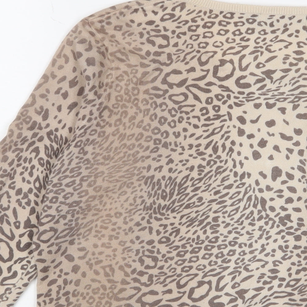 Mint Velvet Womens Brown Crew Neck Animal Print Viscose Cardigan Jumper Size 16 - Zip up