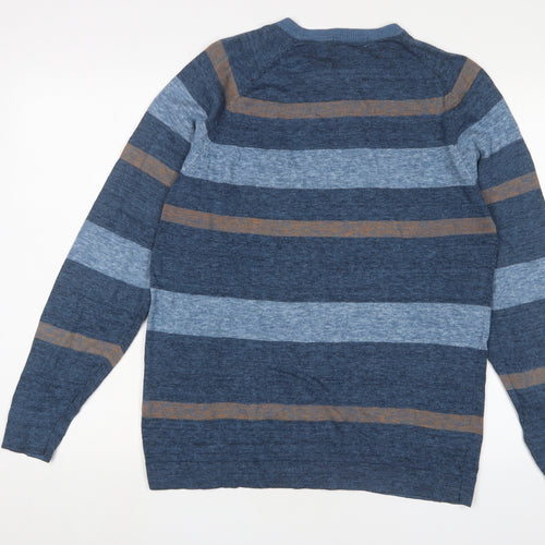 Blue Harbour Mens Blue Crew Neck Striped Cotton Pullover Jumper Size M Long Sleeve