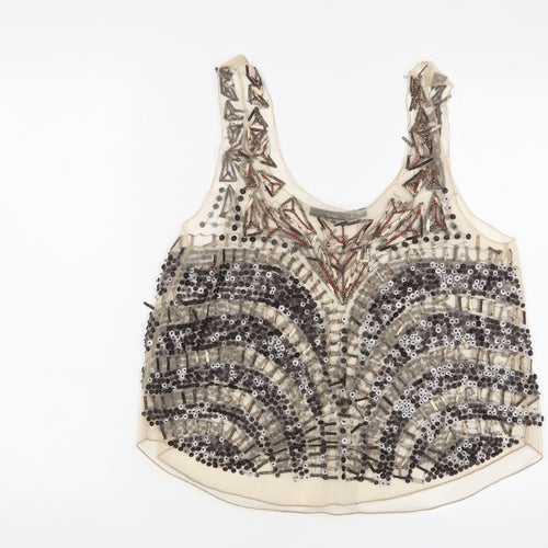Sportsgirl Womens Beige Polyester Basic Tank Size S Scoop Neck - beaded, Sequins