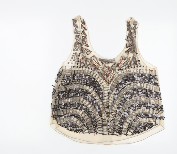 Sportsgirl Womens Beige Polyester Basic Tank Size S Scoop Neck - beaded, Sequins