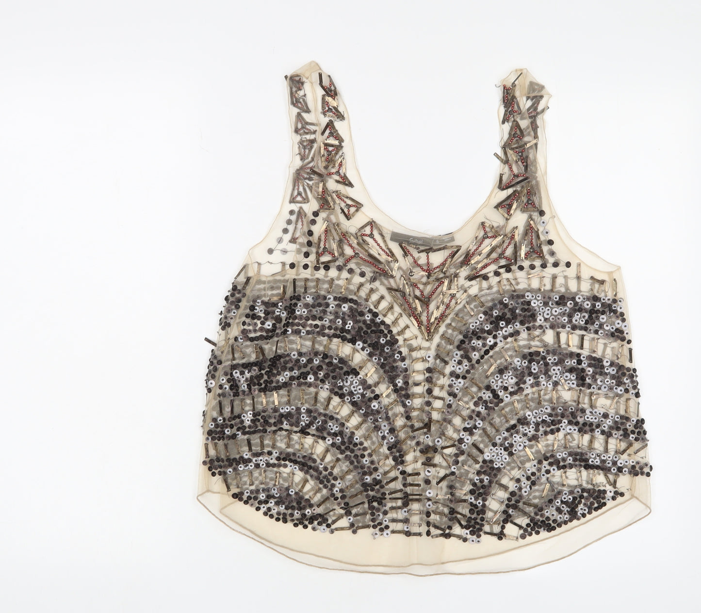 Sportsgirl Womens Beige Polyester Basic Tank Size S Scoop Neck - beaded, Sequins