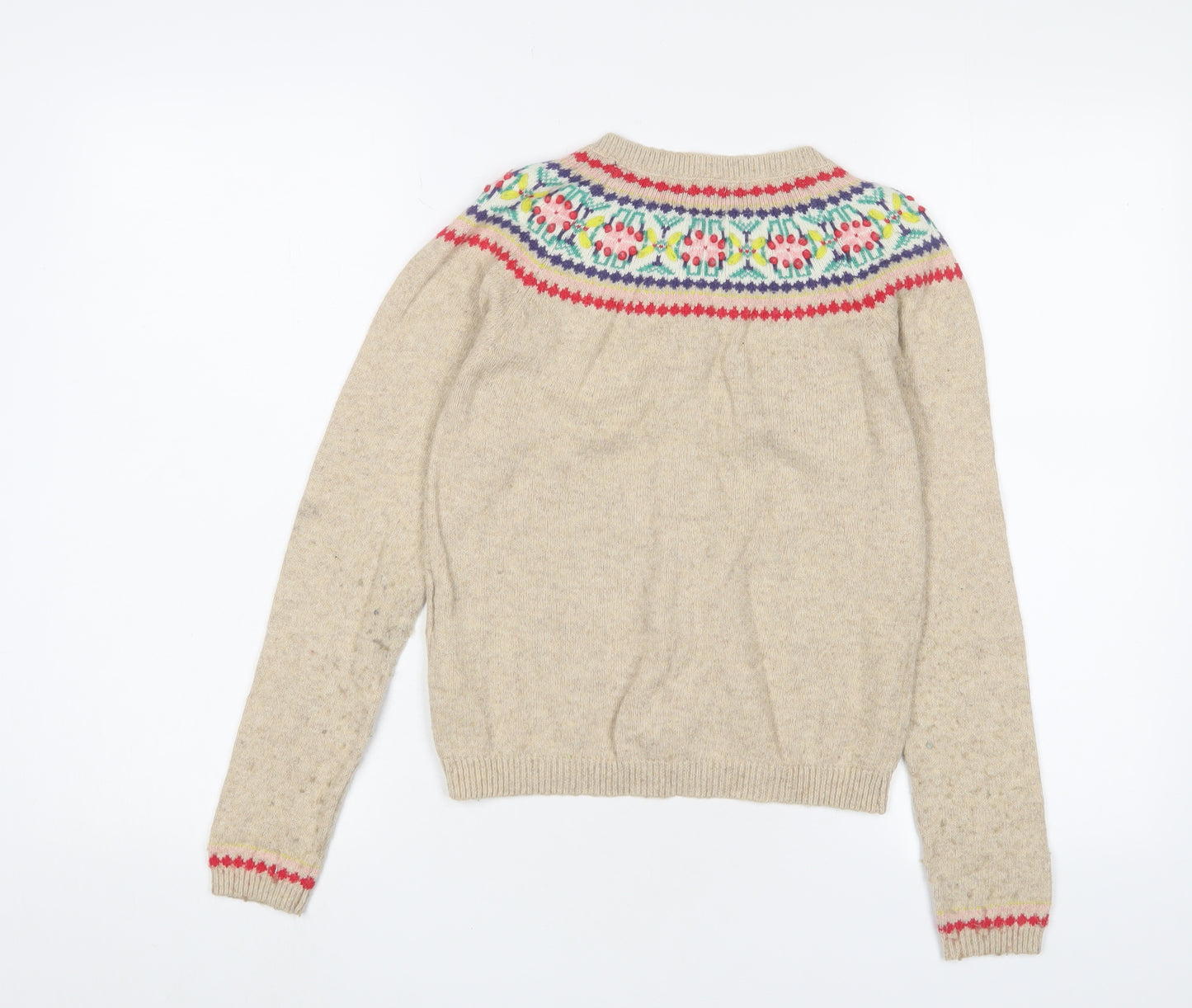 Mini Boden Girls Brown Crew Neck Fair Isle Cotton Cardigan Jumper Size 11-12 Years Button - Embroidered