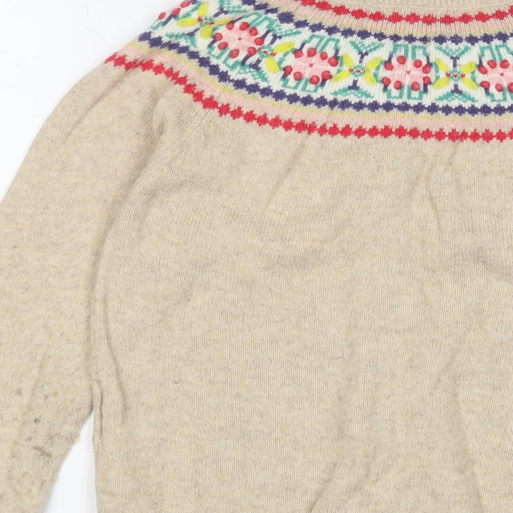 Mini Boden Girls Brown Crew Neck Fair Isle Cotton Cardigan Jumper Size 11-12 Years Button - Embroidered