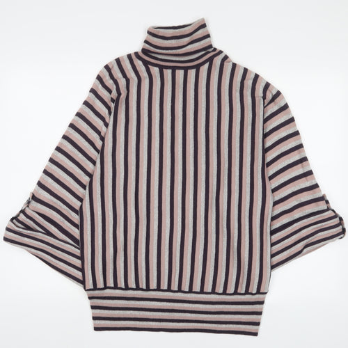 Betty Jackson Womens Pink Roll Neck Striped Acrylic Pullover Jumper Size 16
