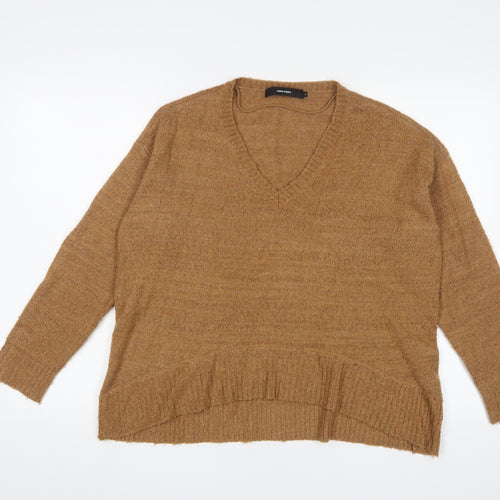 VERO MODA Womens Brown V-Neck Acrylic Pullover Jumper Size M - Glitter