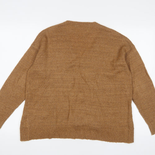 VERO MODA Womens Brown V-Neck Acrylic Pullover Jumper Size M - Glitter