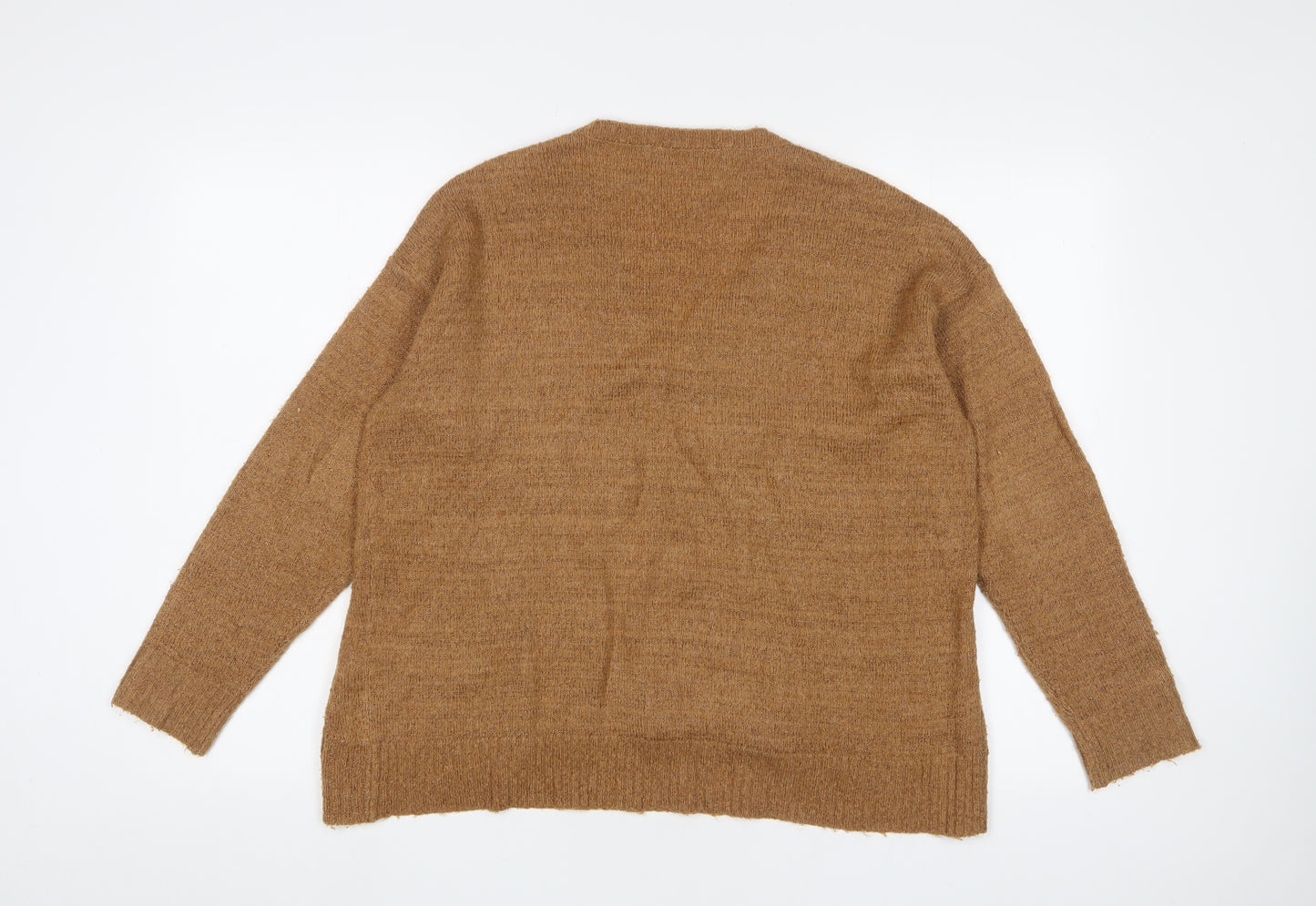 VERO MODA Womens Brown V-Neck Acrylic Pullover Jumper Size M - Glitter