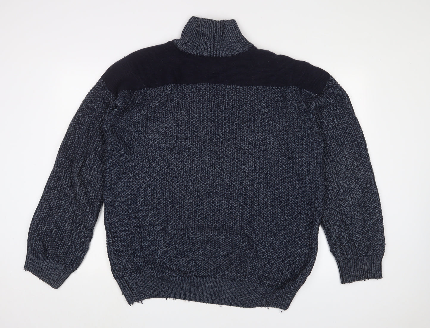 HUGO BOSS Mens Blue High Neck Wool Pullover Jumper Size L Long Sleeve