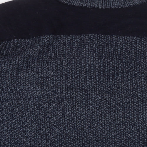 HUGO BOSS Mens Blue High Neck Wool Pullover Jumper Size L Long Sleeve