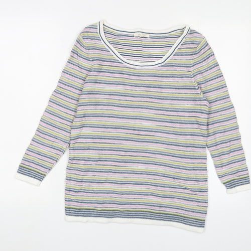 White Stuff Womens Multicoloured Boat Neck Striped Cotton Pullover Jumper Size 10