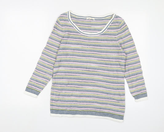 White Stuff Womens Multicoloured Boat Neck Striped Cotton Pullover Jumper Size 10