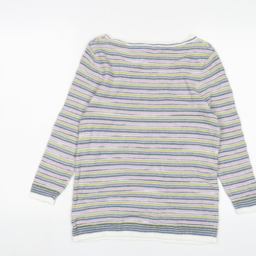 White Stuff Womens Multicoloured Boat Neck Striped Cotton Pullover Jumper Size 10