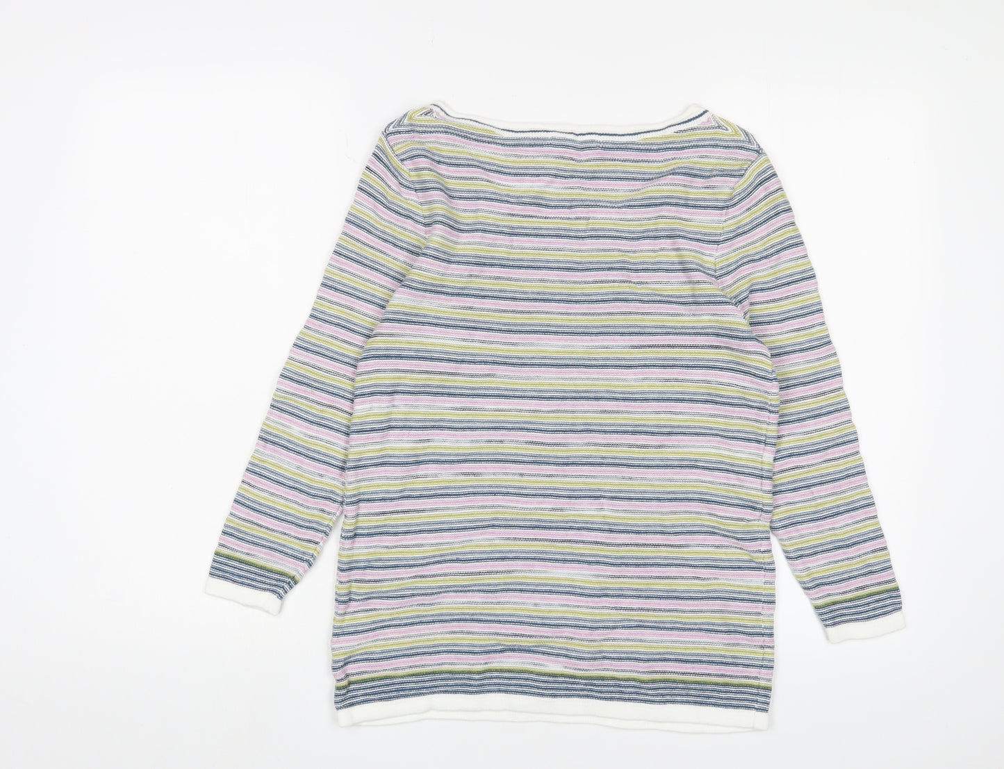 White Stuff Womens Multicoloured Boat Neck Striped Cotton Pullover Jumper Size 10