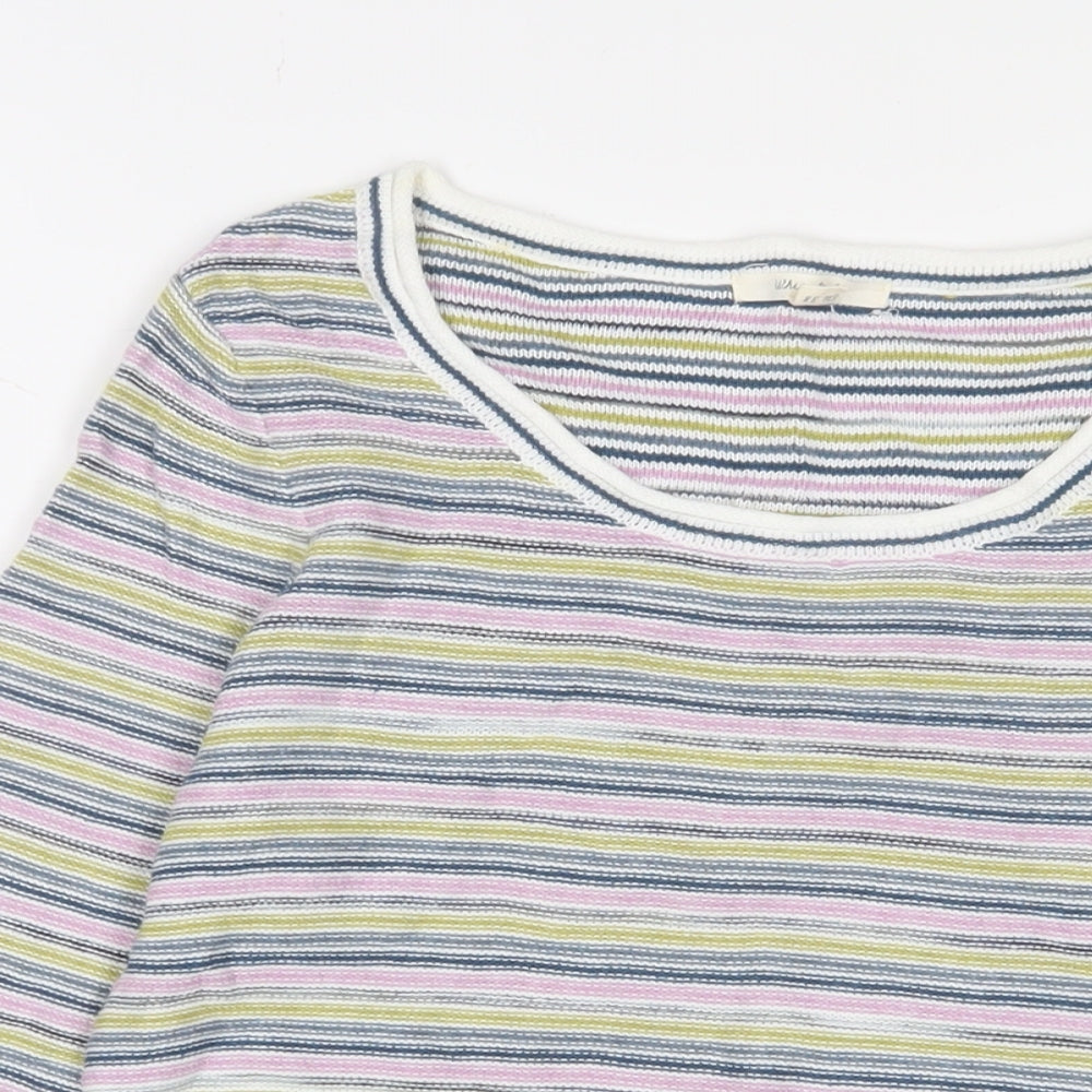 White Stuff Womens Multicoloured Boat Neck Striped Cotton Pullover Jumper Size 10