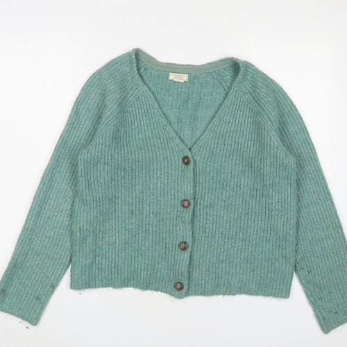 Fat Face Womens Green V-Neck Nylon Cardigan Jumper Size 10 - Button up