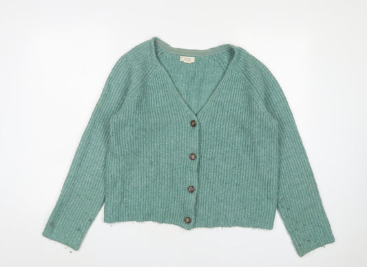 Fat Face Womens Green V-Neck Nylon Cardigan Jumper Size 10 - Button up