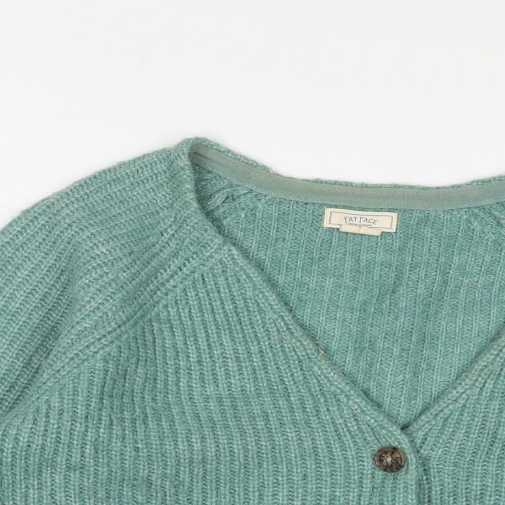 Fat Face Womens Green V-Neck Nylon Cardigan Jumper Size 10 - Button up