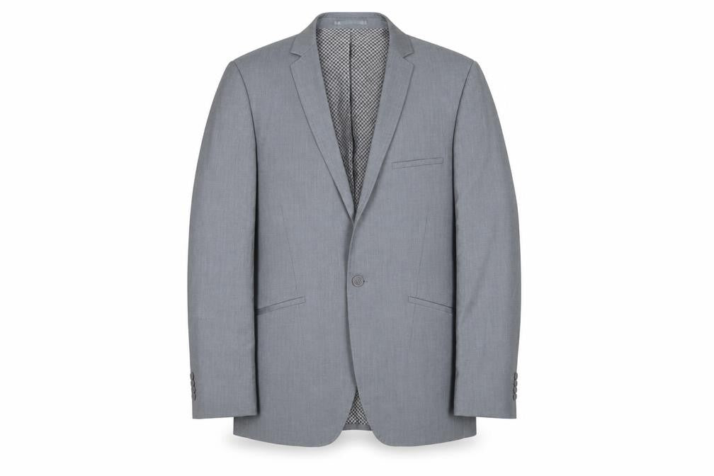 Front view of Lambretta men’s grey polyester jacket suit jacket, size 40, regular