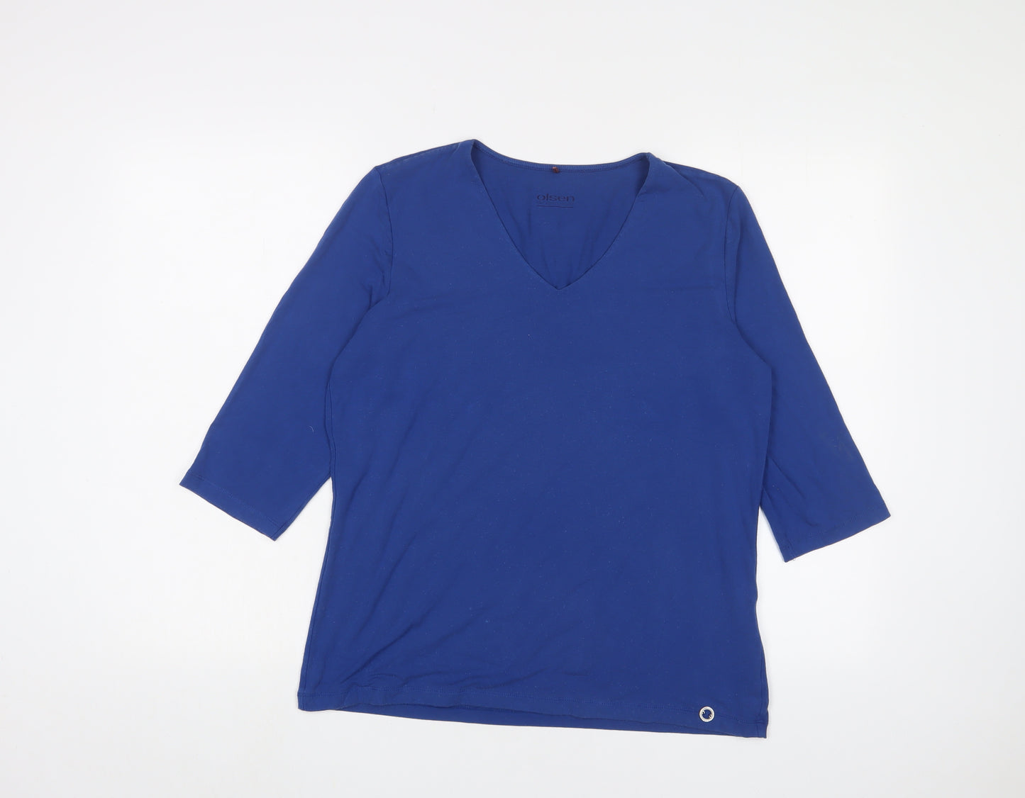 Olsen Womens Blue Viscose Basic T-Shirt Size 16 V-Neck - Logo