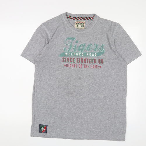 Tigers Mens Grey Cotton T-Shirt Size XL Crew Neck - Embroidered