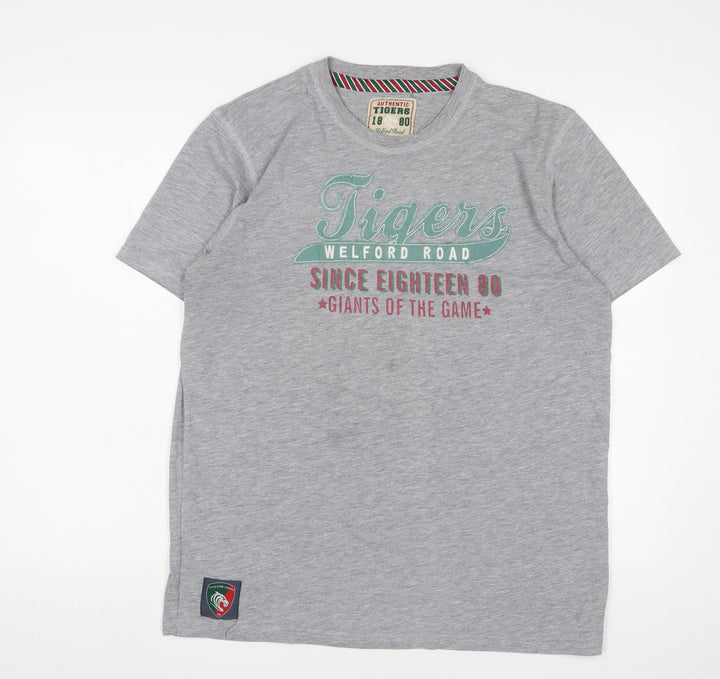 Tigers Mens Grey Cotton T-Shirt Size XL Crew Neck - Embroidered