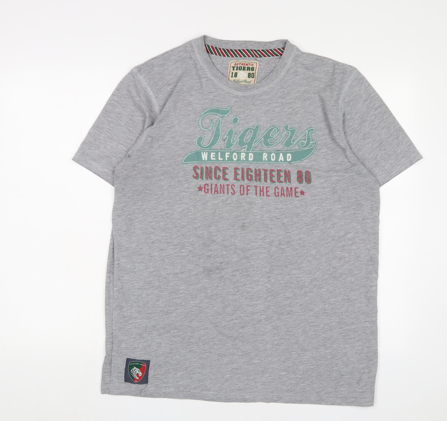 Tigers Mens Grey Cotton T-Shirt Size XL Crew Neck - Embroidered