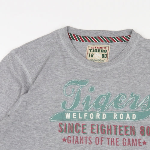 Tigers Mens Grey Cotton T-Shirt Size XL Crew Neck - Embroidered