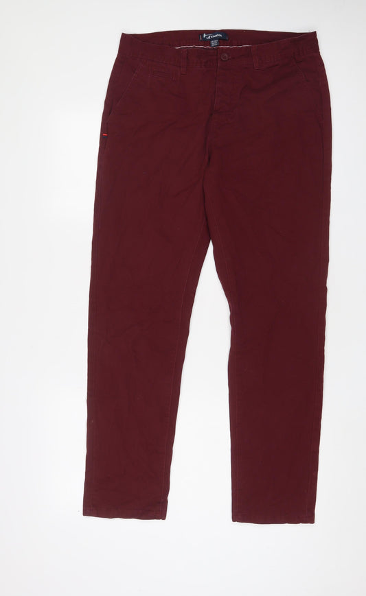 Kangol Mens Red Cotton Chino Trousers Size 32 in L30 in Regular Zip - Short leg