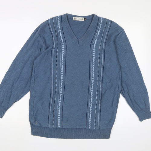 Hearts & Bows Womens Blue V-Neck Cotton Pullover Jumper Size M